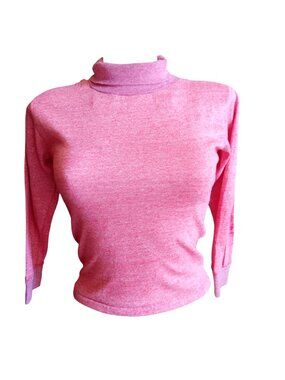 XS Vintage T-shirt Single Stitch 1970's Pink Turtleneck Long Sleeve Buttery Thin